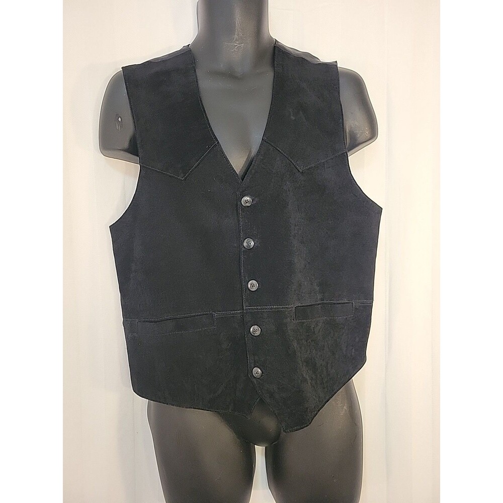 Pelle Sport Suede Leather Vest Mens S Black  Western Button Down Front Pockets